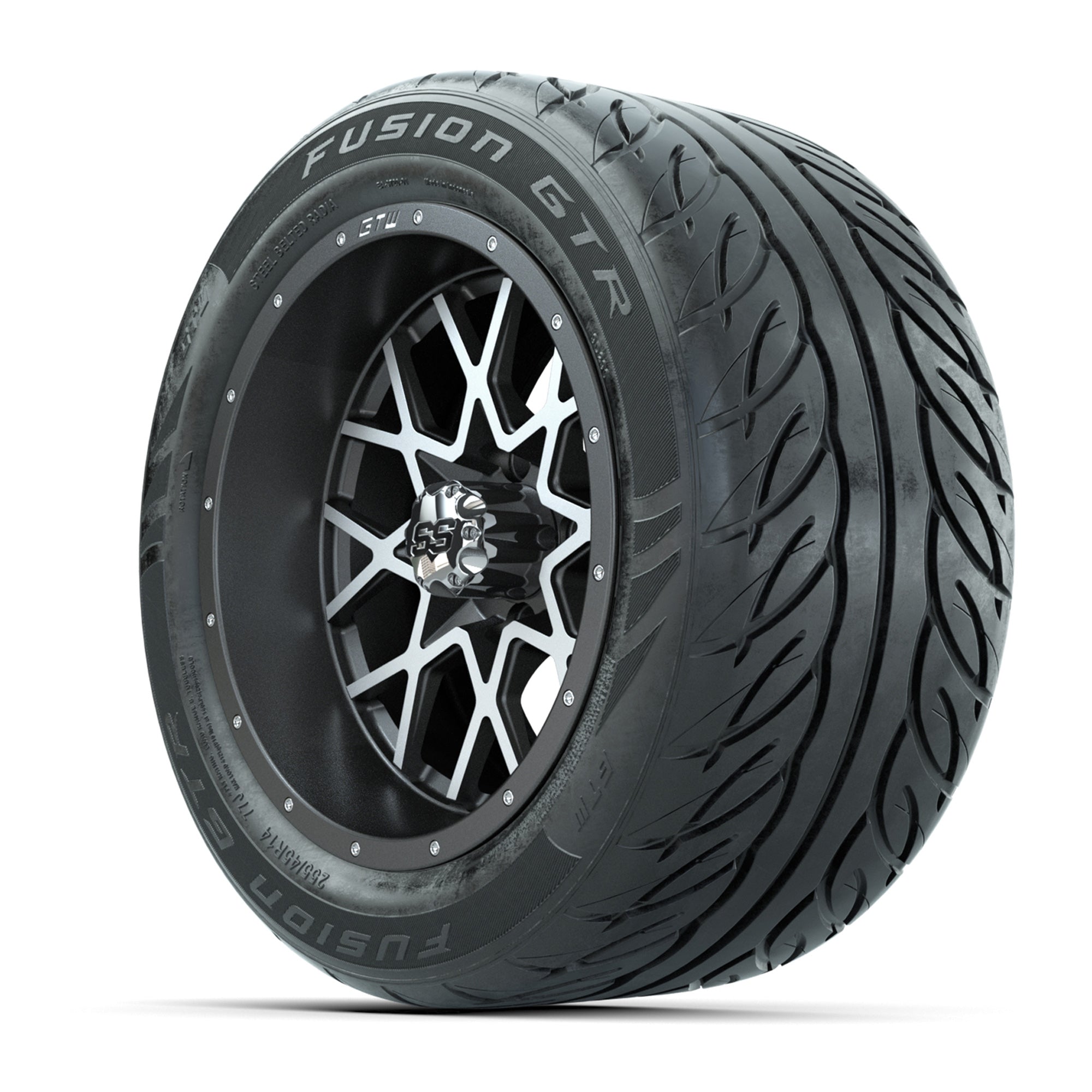 GTW® Vortex 2 Matte Gray/Machined 14 in Wheels with 255/45-R - 3/4 view