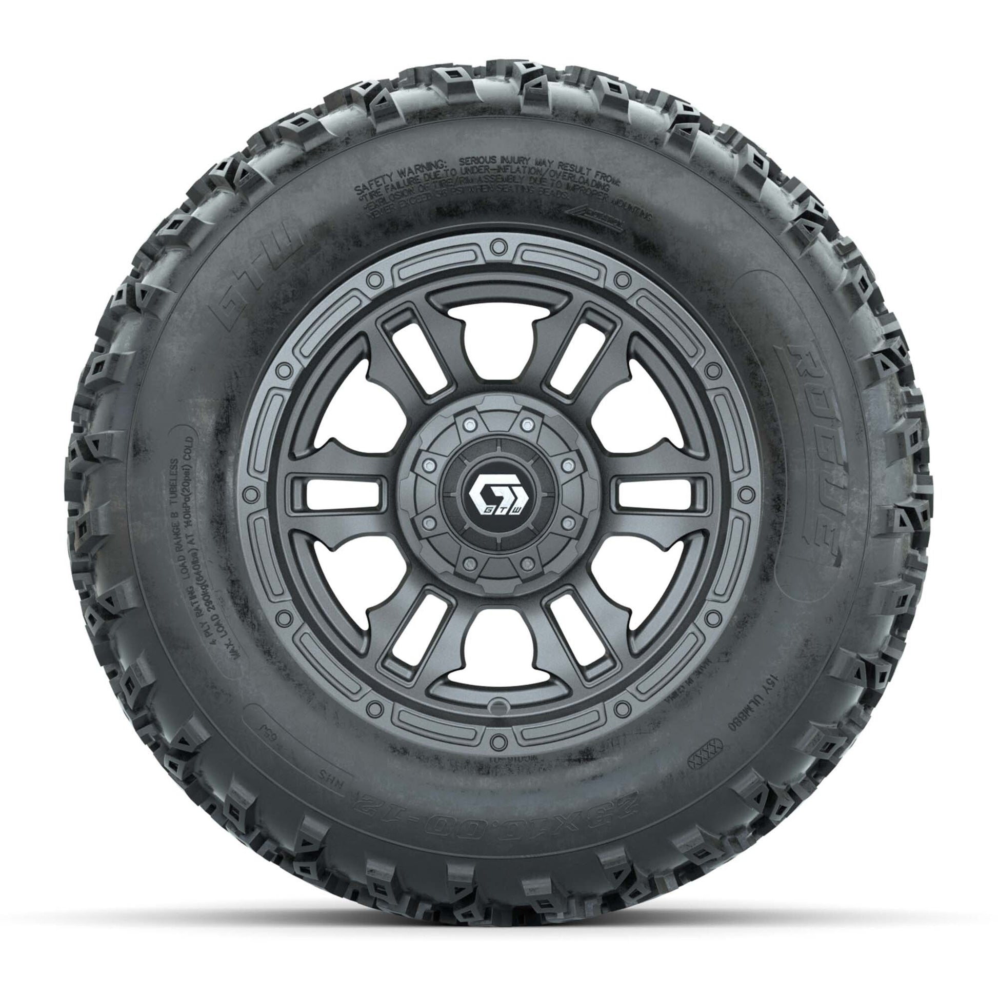 GTW® Shogun Gunmetal 12 in Wheels with 23X10.00-12 Rogue All-Terrain Tires – Full Set