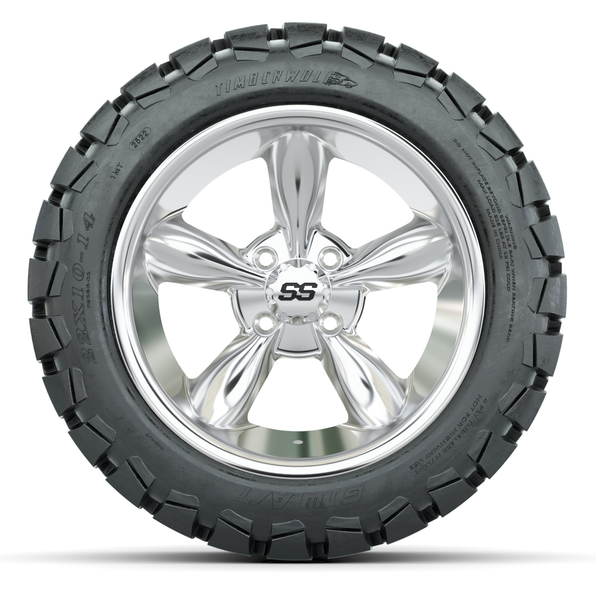 GTW Godfather Chrome 14 in Wheels with 22X10-14 Timberwolf A - front view
