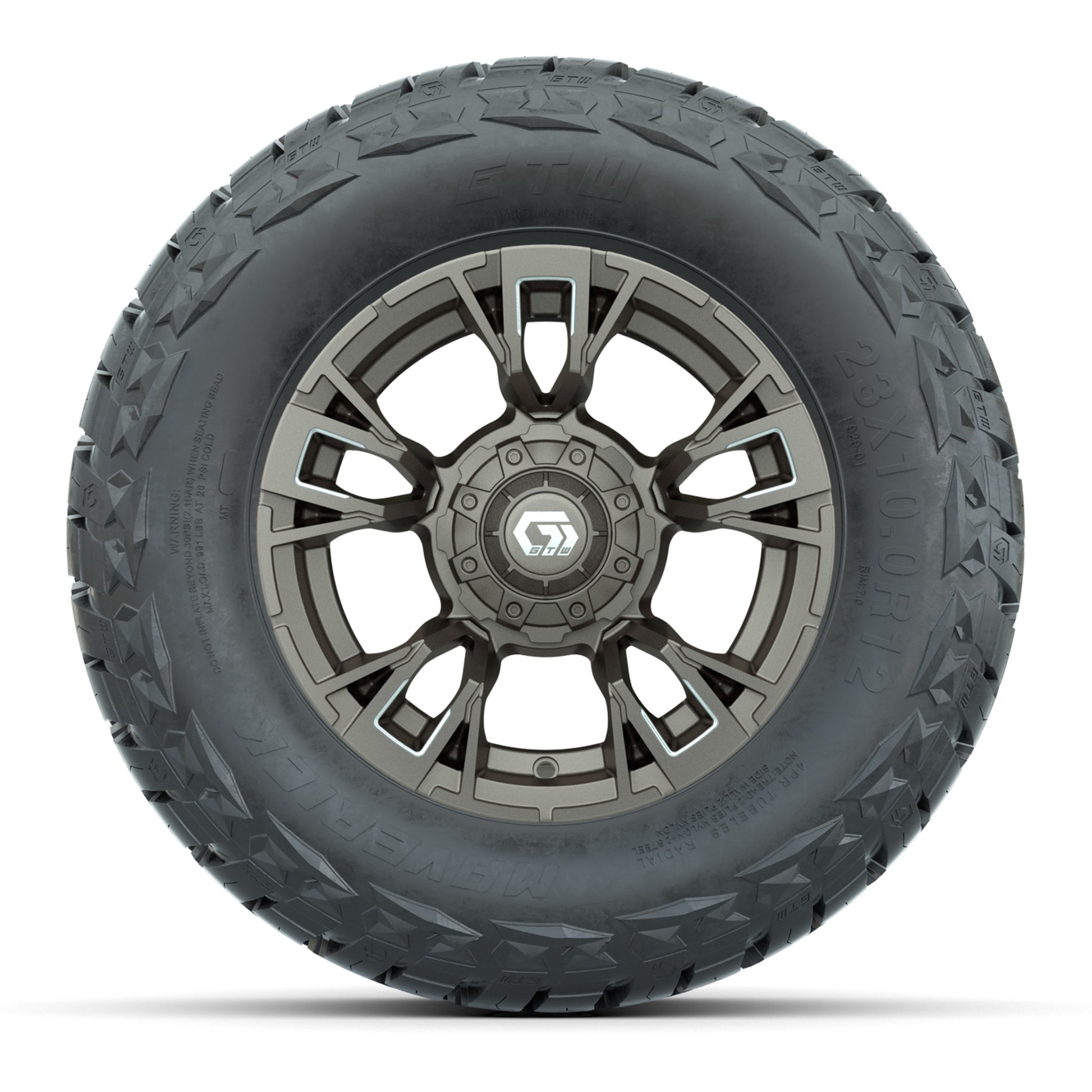 GTW Vandal Satin Bronze/Machined 12 in Wheels with 23x10.00-R12 Maverick All-Terrain Tires – Full Set