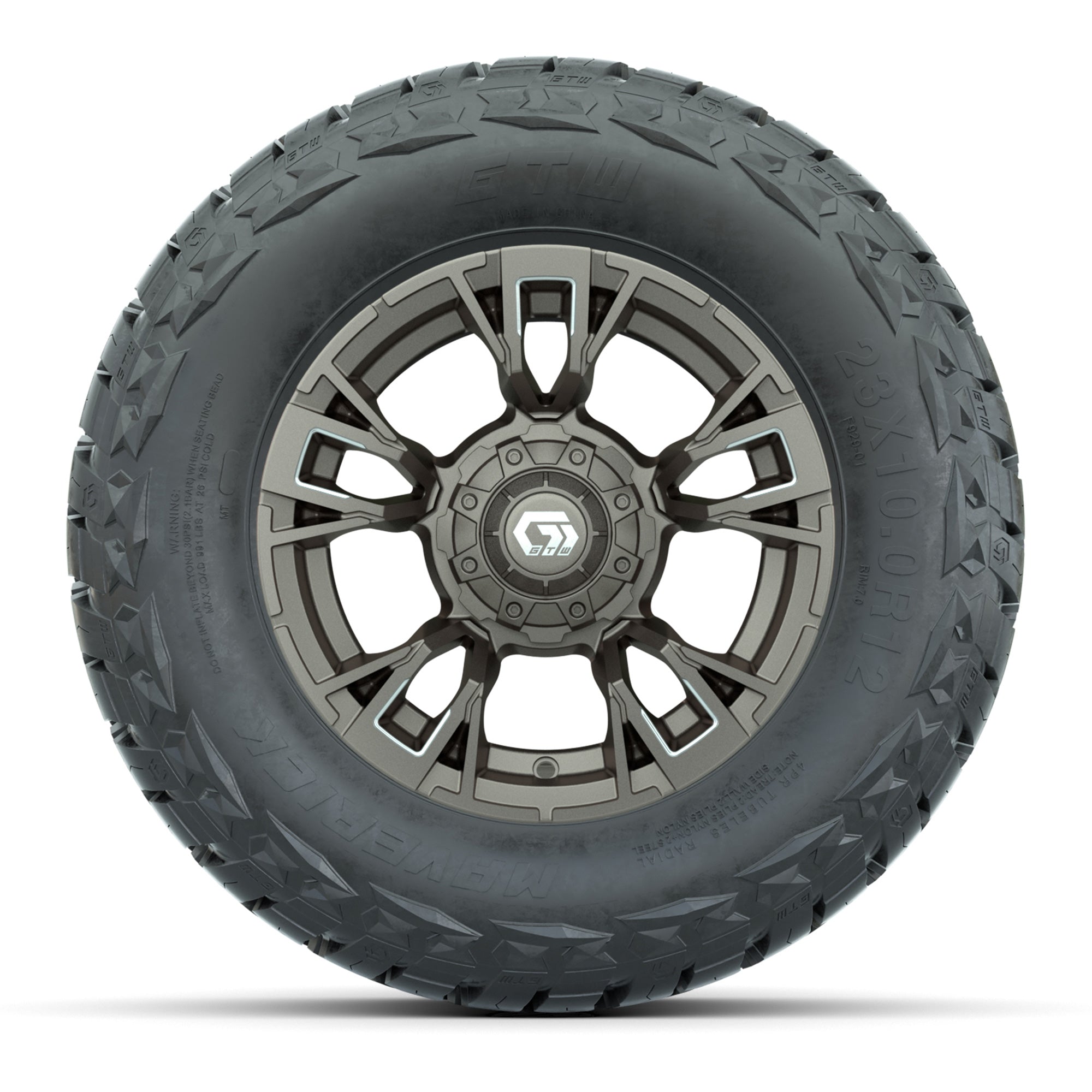GTW Vandal Satin Bronze/Machined 12 in Wheels with 23x10.00-R12 Maverick All-Terrain Tires – Full Set