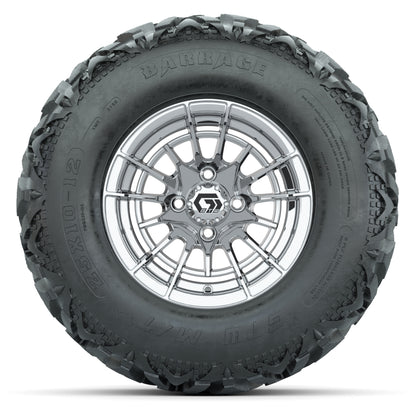 GTW® Boost Chrome 12 in Wheels with 25X10-12 Barrage Mud Tires – Full Set