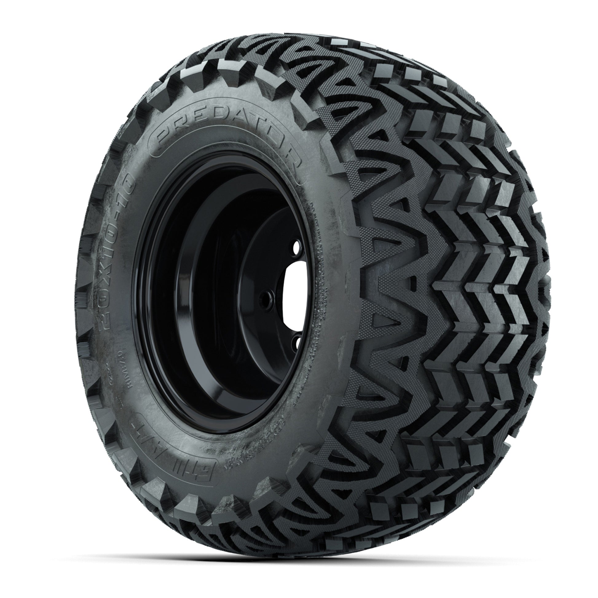 Set of (4) 10 in Black Steel Offset Wheels with 20x10-10 Predator All Terrain Tires