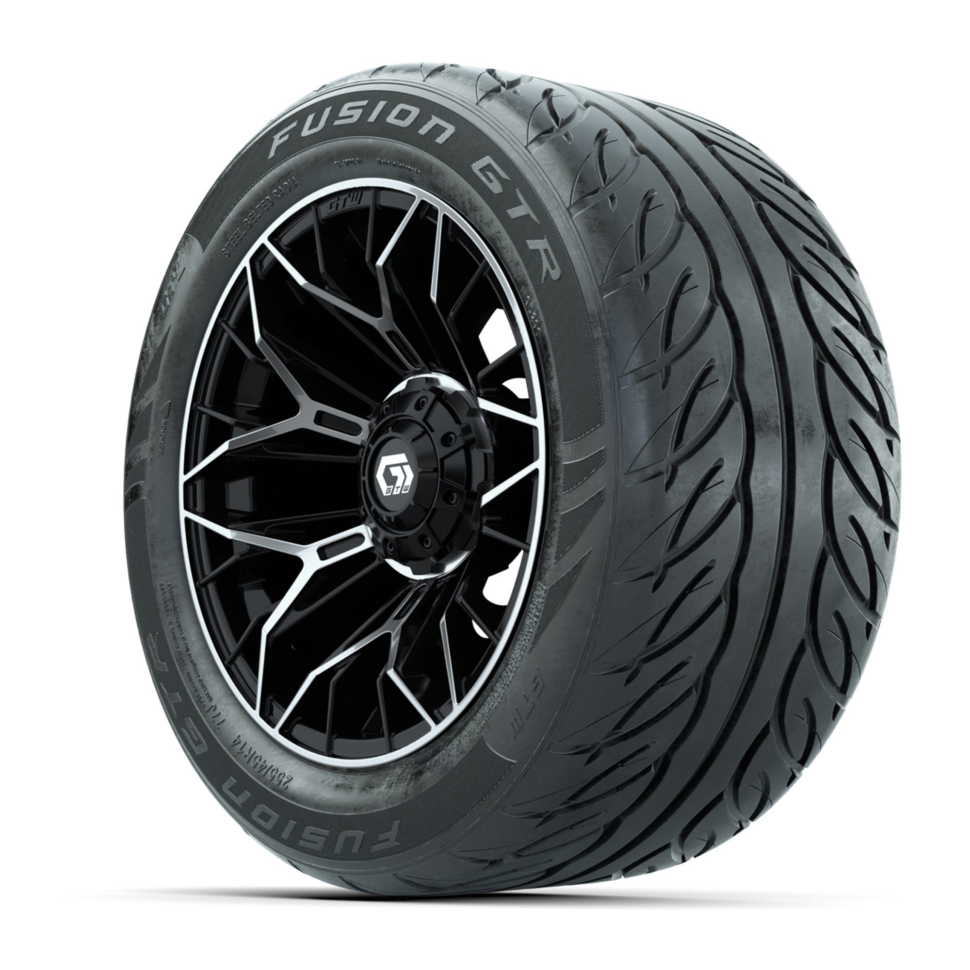 GTW® Stellar Black/Machined 14 in Wheels with 255/45-R14 Fus - 3/4 view