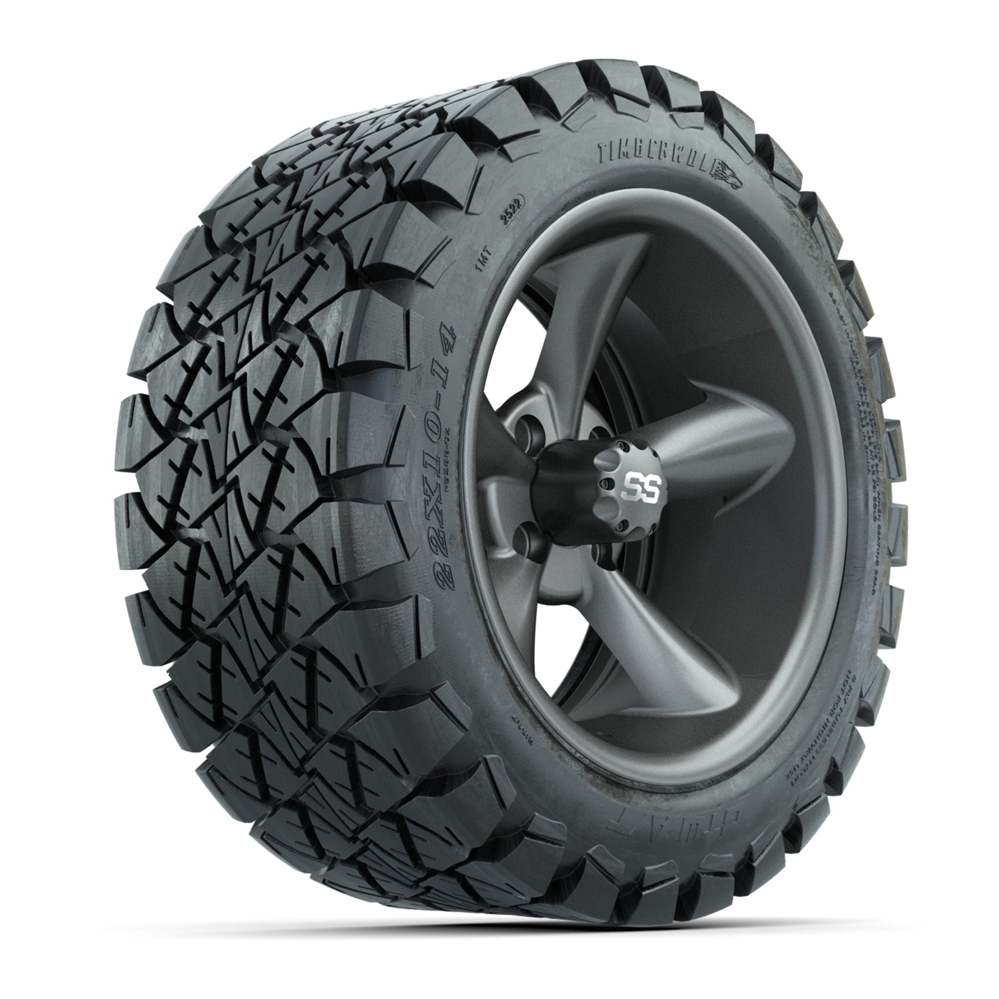 Set of (4) 14 in GTW Godfather Wheels with 22x10-14 GTW Timberwolf All-Terrain Tires