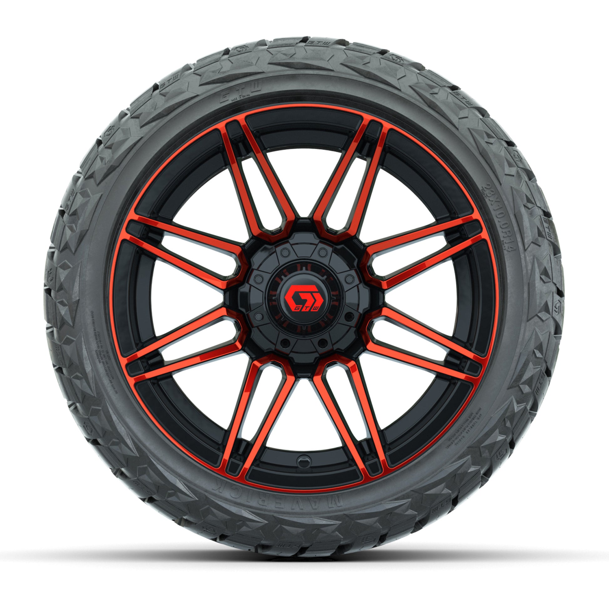 GTW Stealth Gloss Black/Red 14 in Wheels with 23x10.00-R14 M - front view