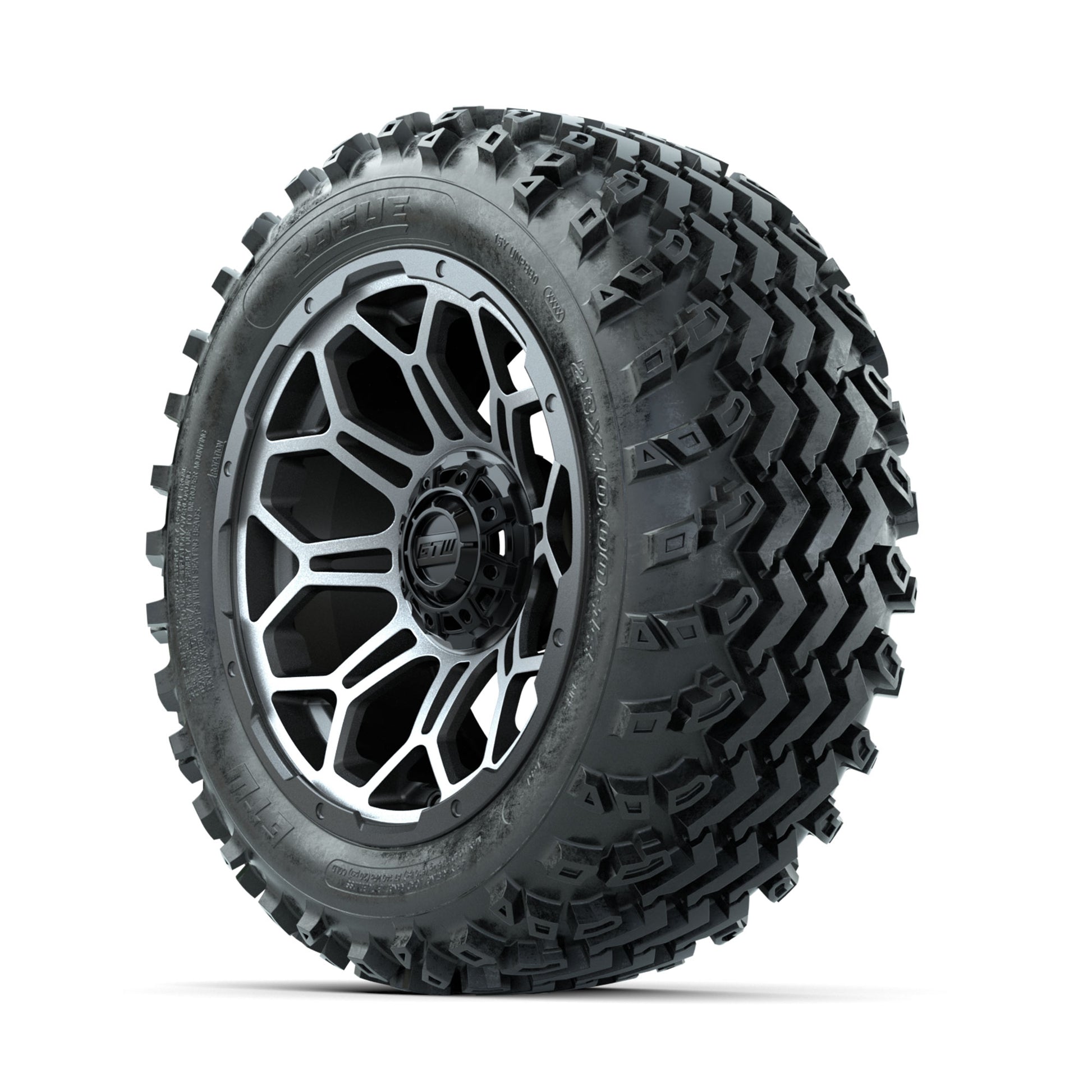 GTW Bravo Machined/Matte Grey 14 in Wheels with 23x10.00-14  - 3/4 view