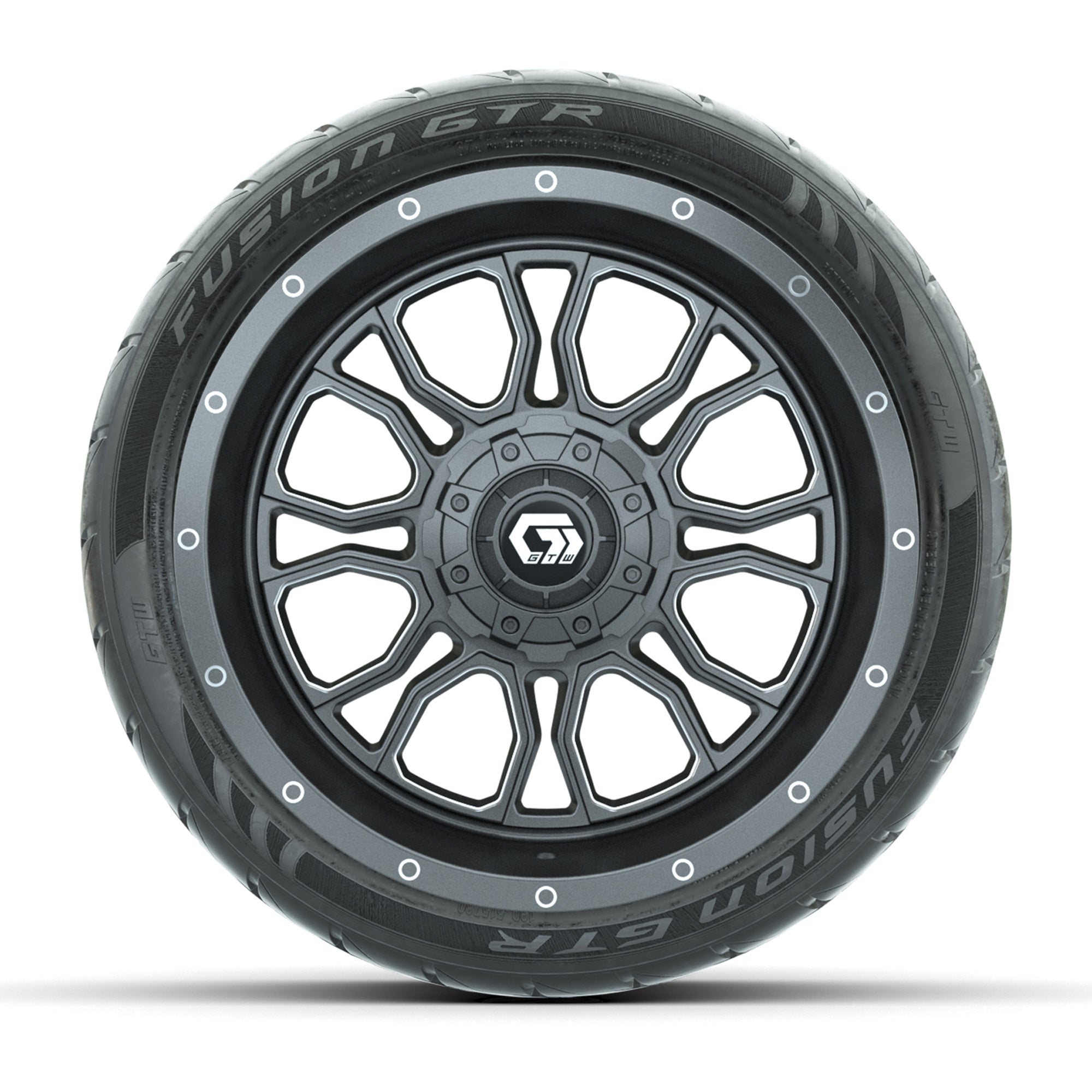 GTW Volt Gunmetal/Machined 14 in Wheels with 205/40-R14 Fusi - 3/4 view