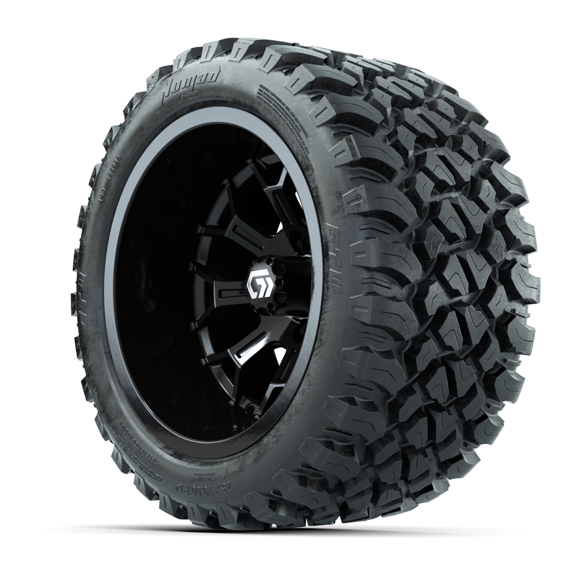 GTW Assault Gloss Black 14 in Wheels with 23X10-R14 Nomad Steel Belt Radial All-Terrain Tires – Full Set
