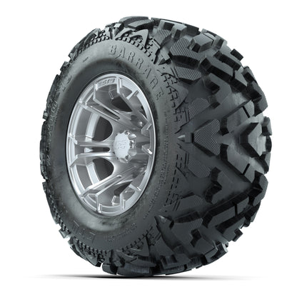 GTW Spyder Silver Brush 10 in Wheels with 20x10-10 Barrage Mud Tires – Full Set