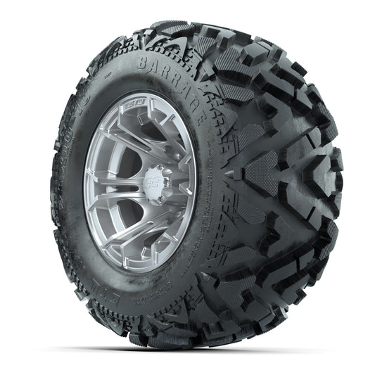 GTW Spyder Silver Brush 10 in Wheels with 20x10-10 Barrage Mud Tires – Full Set