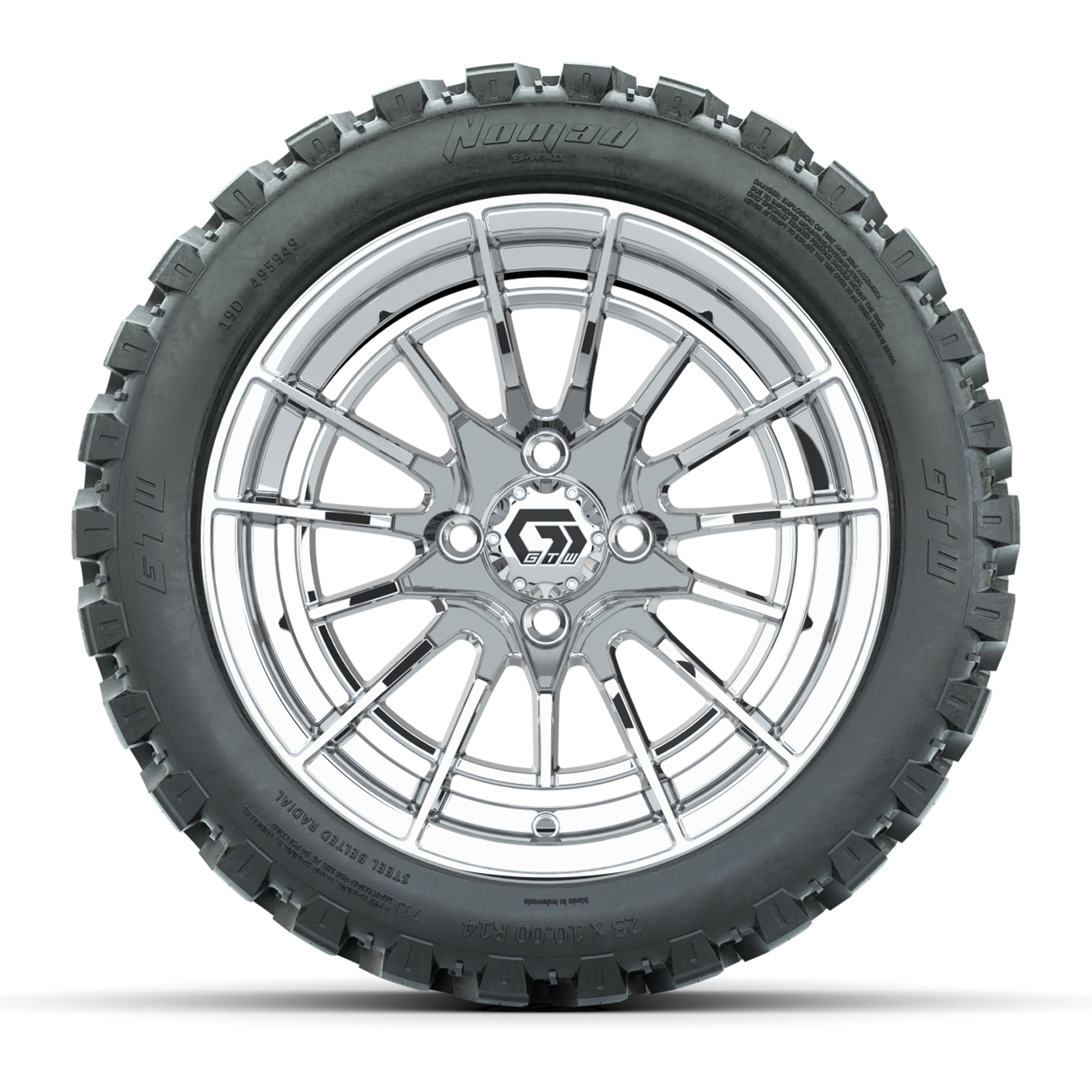 GTW® Boost Chrome 14 in Wheels with 23X10-R14 Nomad Steel Be - front view