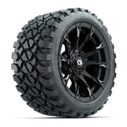 GTW® Diablo Gloss Black/Machined 14 in Wheels with 23X10-R14 Nomad Steel Belt Radial All-Terrain Tires – Full Set
