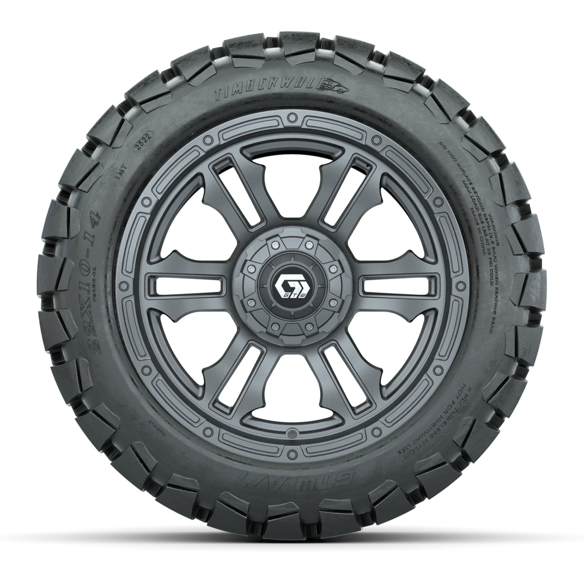GTW® Shogun Gunmetal 14 in Wheels with 22x10-14 Timberwolf A - front view