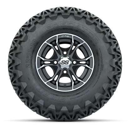 GTW Spyder Machined/Matte Grey 10 in Wheels with 22x11-10 Predator All Terrain Tires – Full Set