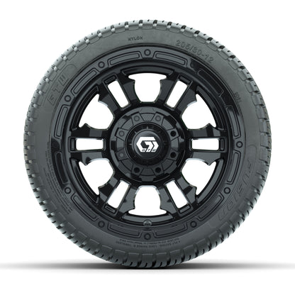 GTW® Shogun Gloss Black 12 in Wheels with 205/30-12 Fusion Street Tires – Full Set