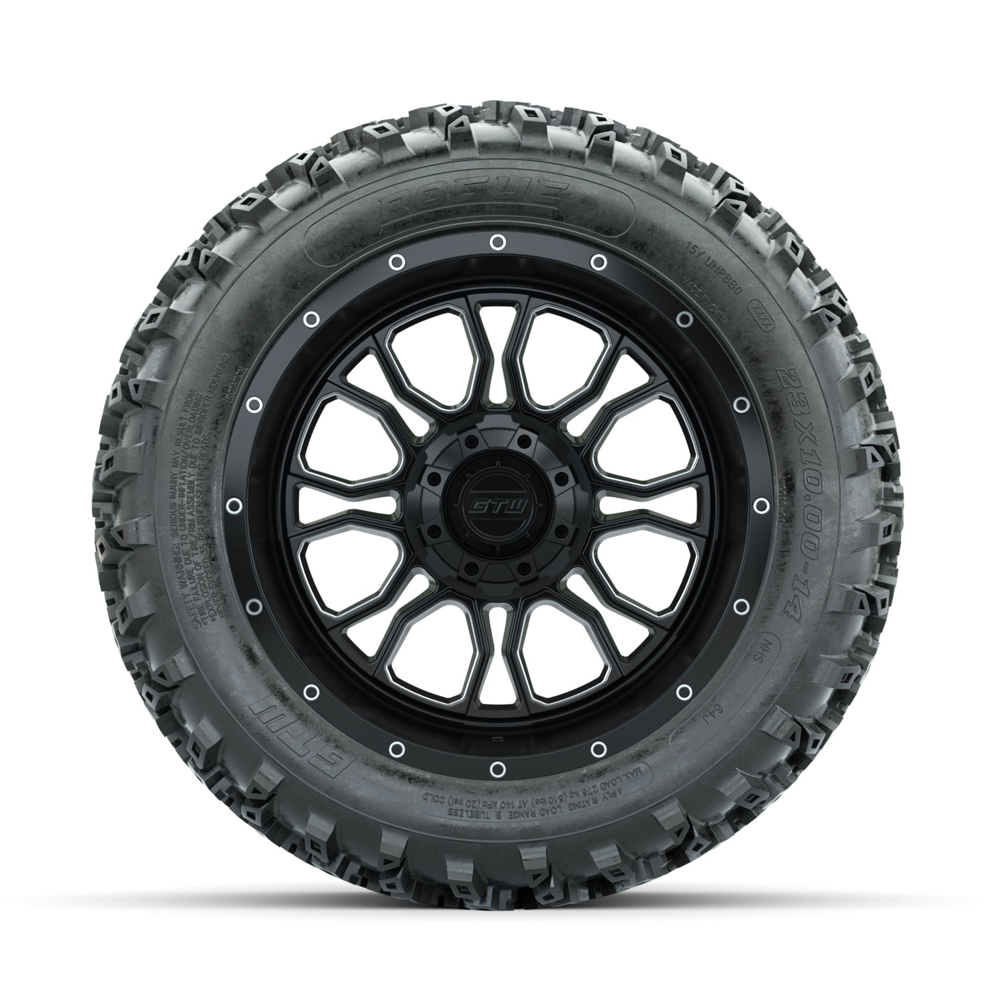 GTW Volt Machined/Black 14 in Wheels with 23x10.00-14 Rogue  - front view