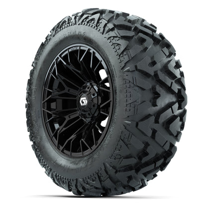 GTW Stellar Black 14 in Wheels with 25x10-14 Barrage Mud Tir - 3/4 view