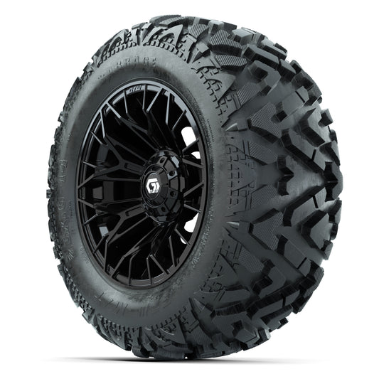 GTW Stellar Black 14 in Wheels with 25x10-14 Barrage Mud Tir - 3/4 view