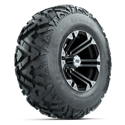 GTW® Specter Black/Machined 12 in Wheels with 25X10-12 Barrage Mud Tires – Full Set