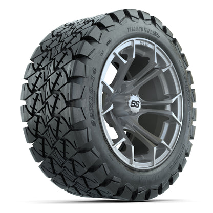 GTW Spyder Silver Brush 14 in Wheels with 22X10-14 Timberwolf All-Terrain Tires – Full Set