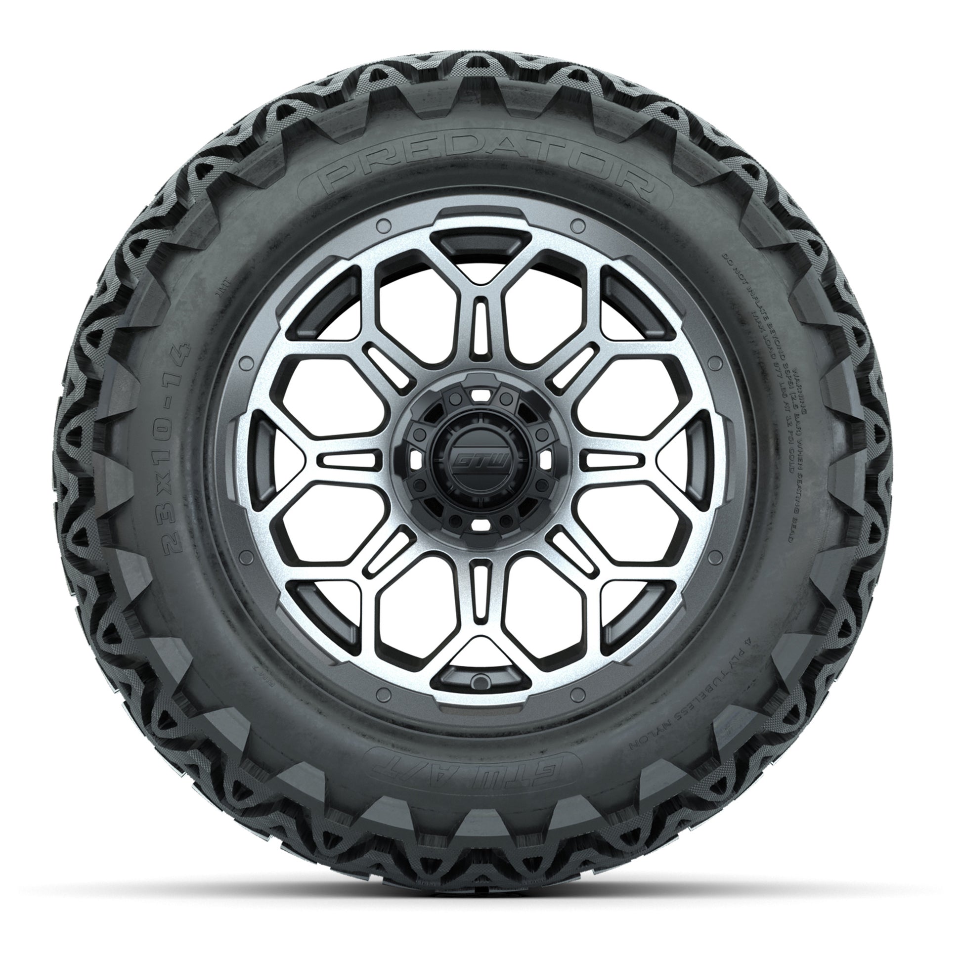 Set of (4) 14 in GTW Bravo Wheels with 23x10-14 GTW Predator - front view
