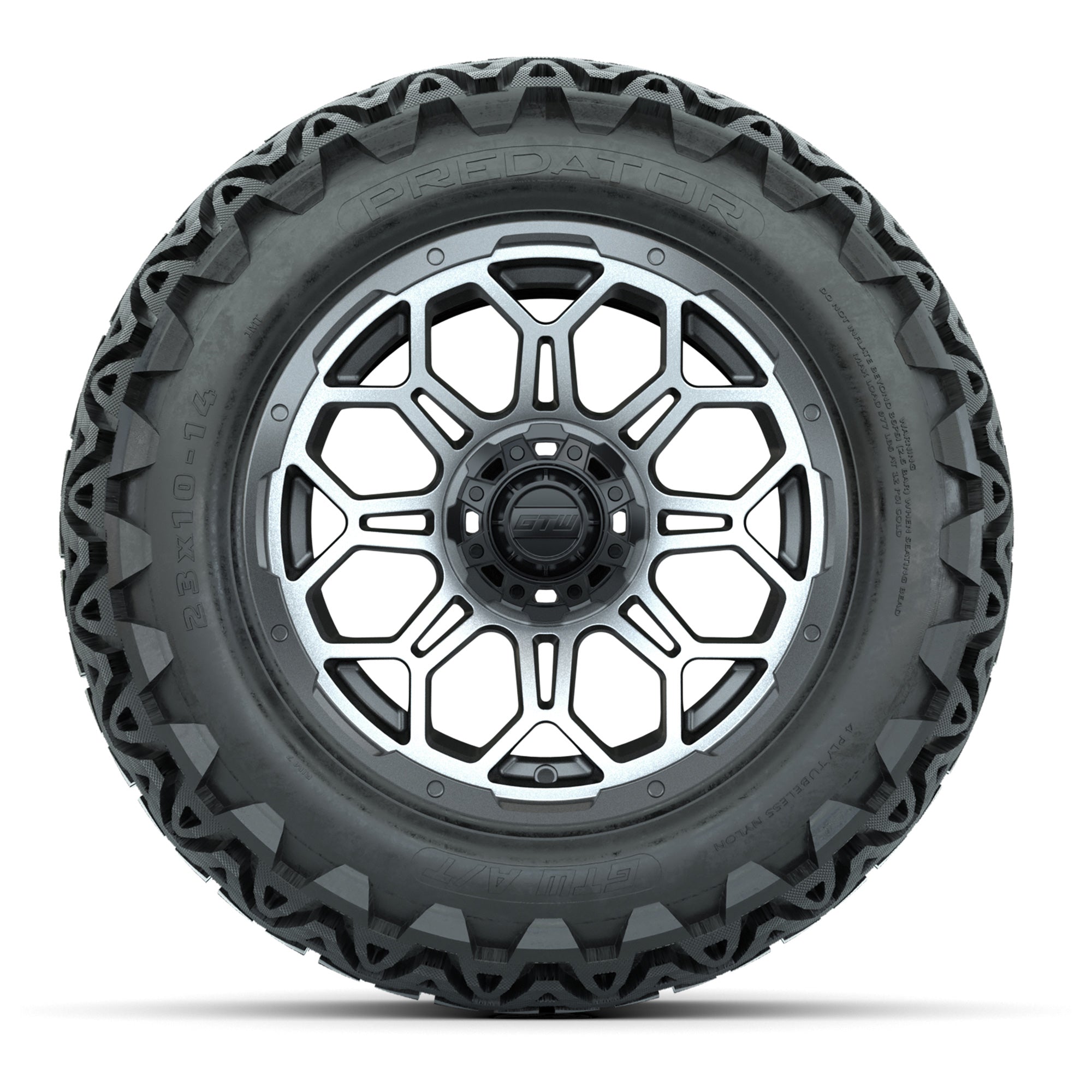 Set of (4) 14 in GTW Bravo Wheels with 23x10-14 GTW Predator - 3/4 view