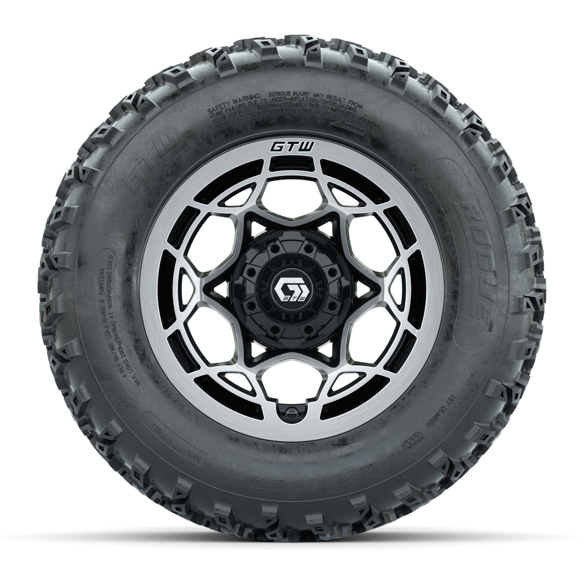 GTW® Nexus Black/Silver 12 in Wheels with 23X10.00-12 Rogue All-Terrain Tires – Full Set