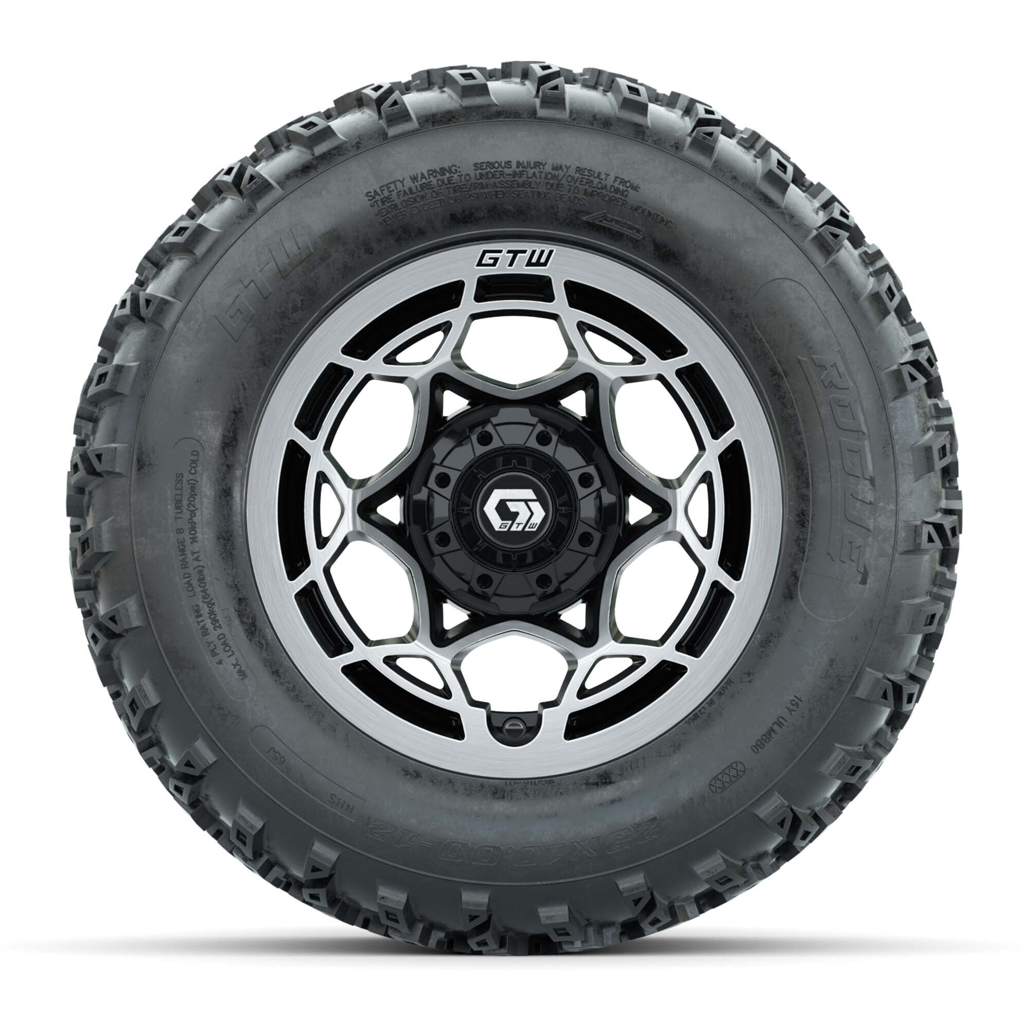 GTW® Nexus Black/Silver 12 in Wheels with 23X10.00-12 Rogue All-Terrain Tires – Full Set
