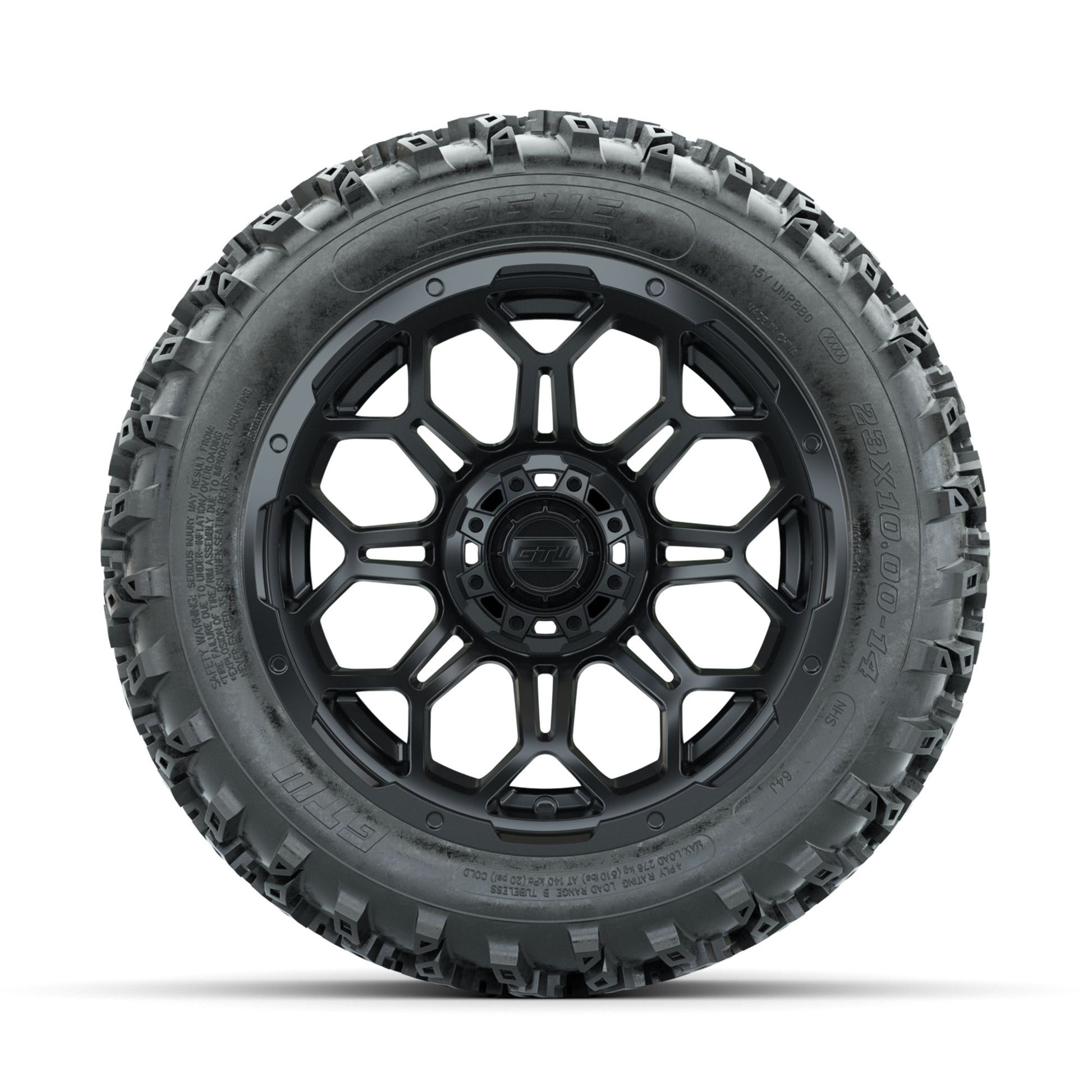 GTW Bravo Matte Black 14 in Wheels with 23x10.00-14 Rogue Al - front view