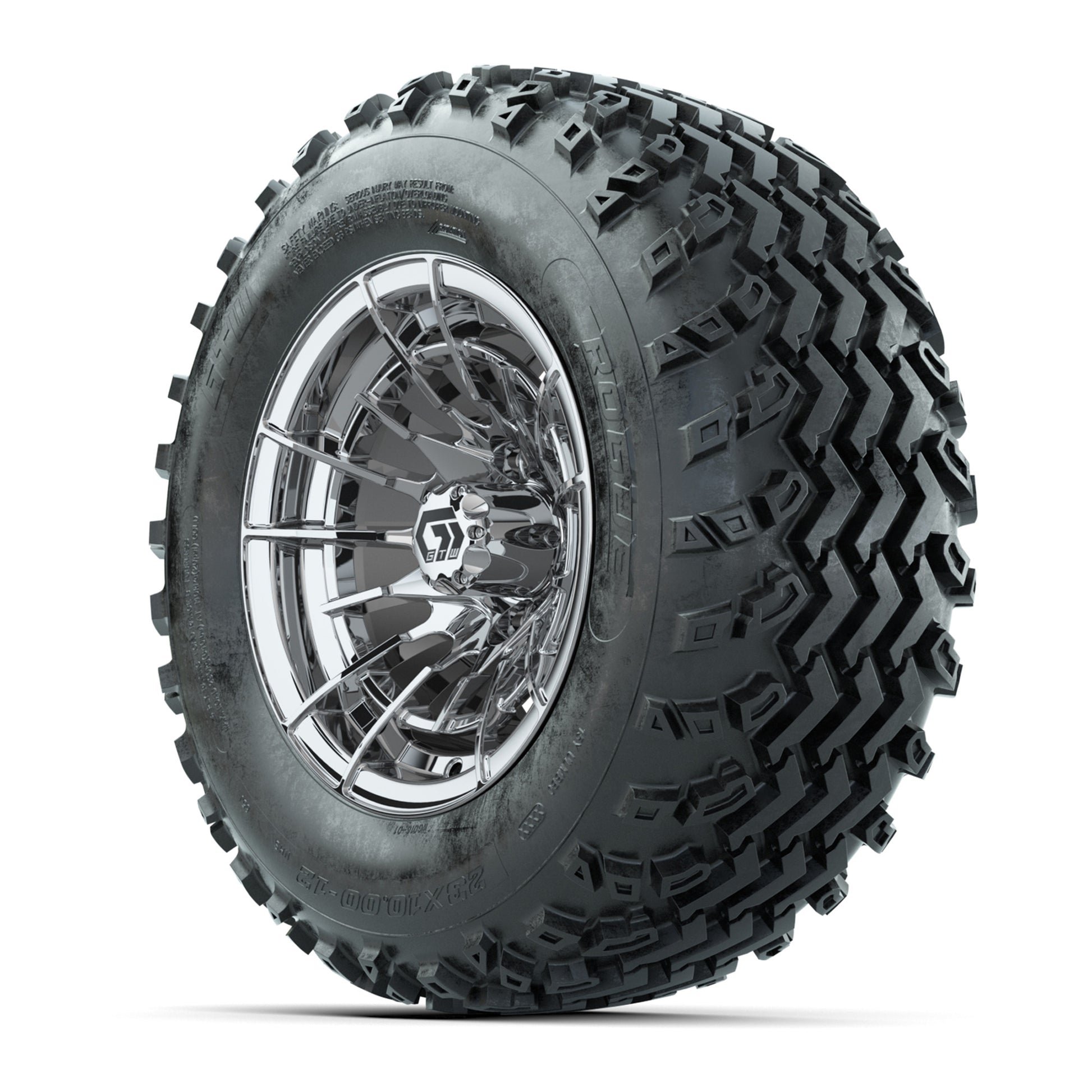 GTW® Boost Chrome 12 in Wheels with 23X10.00-12 Rogue All-Terrain Tires – Full Set
