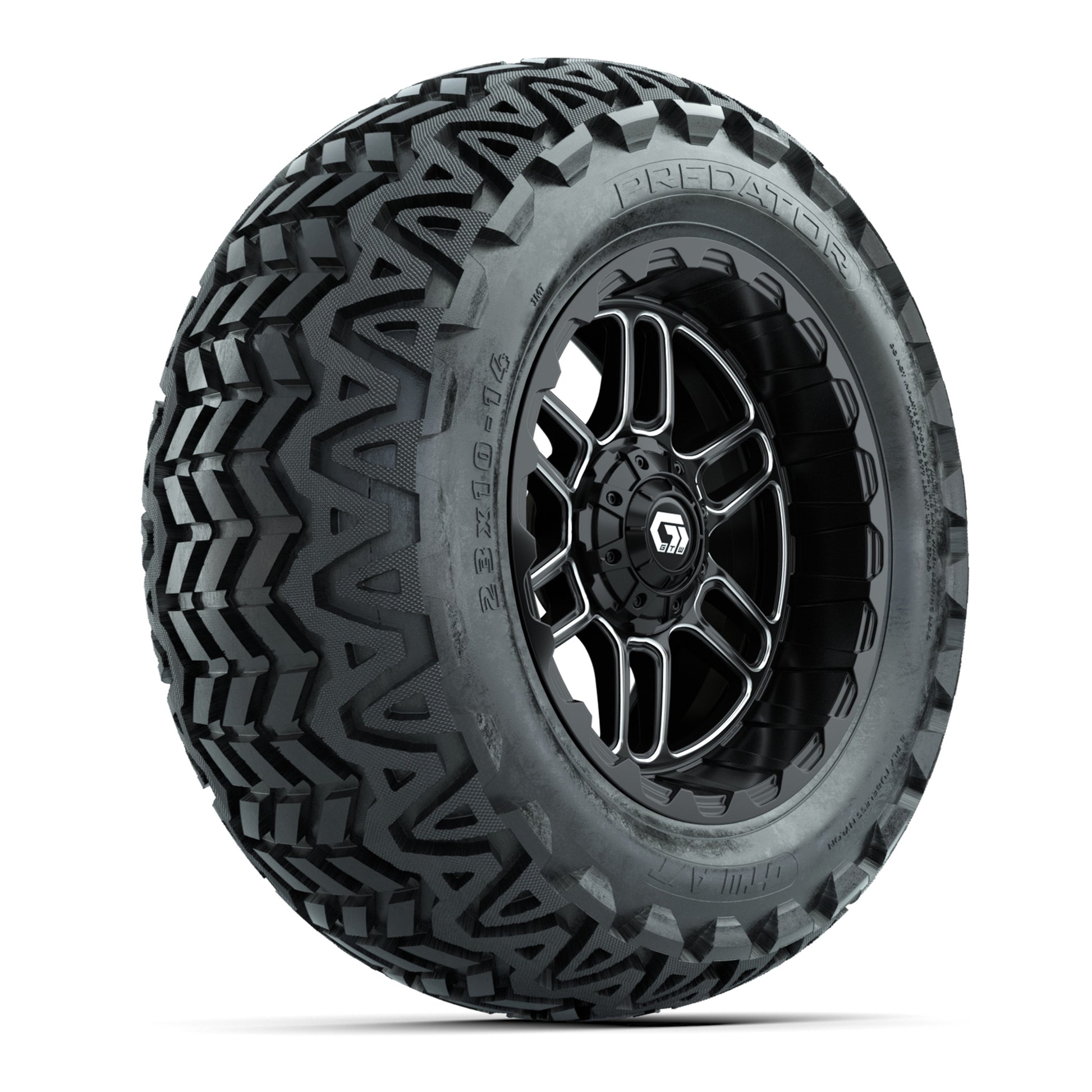 Set of (4) 14 in GTW® Titan Machined &amp; Black Wheels with 23x10-14 Predator All-Terrain Tires