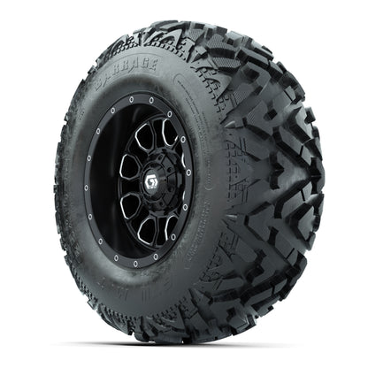 GTW® Volt Black/Machined 12 in Wheels with 25X10-12 Barrage Mud Tires – Full Set