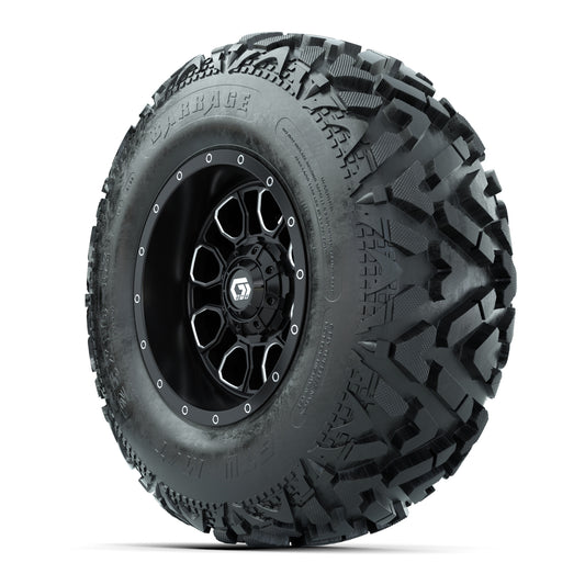 GTW® Volt Black/Machined 12 in Wheels with 25X10-12 Barrage Mud Tires – Full Set