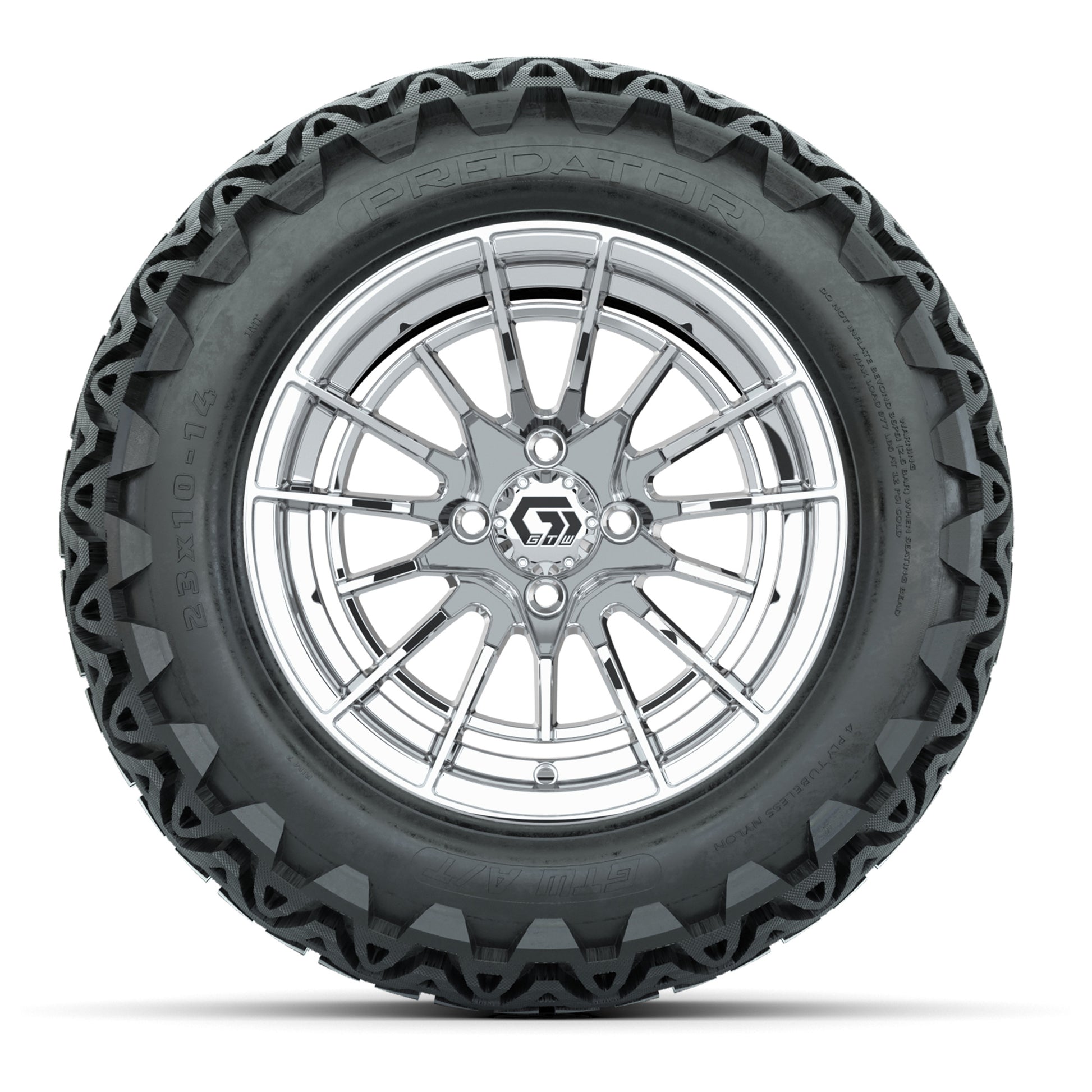 GTW® Boost Chrome 14 in Wheels with 23x10-14 Predator All-Te - front view