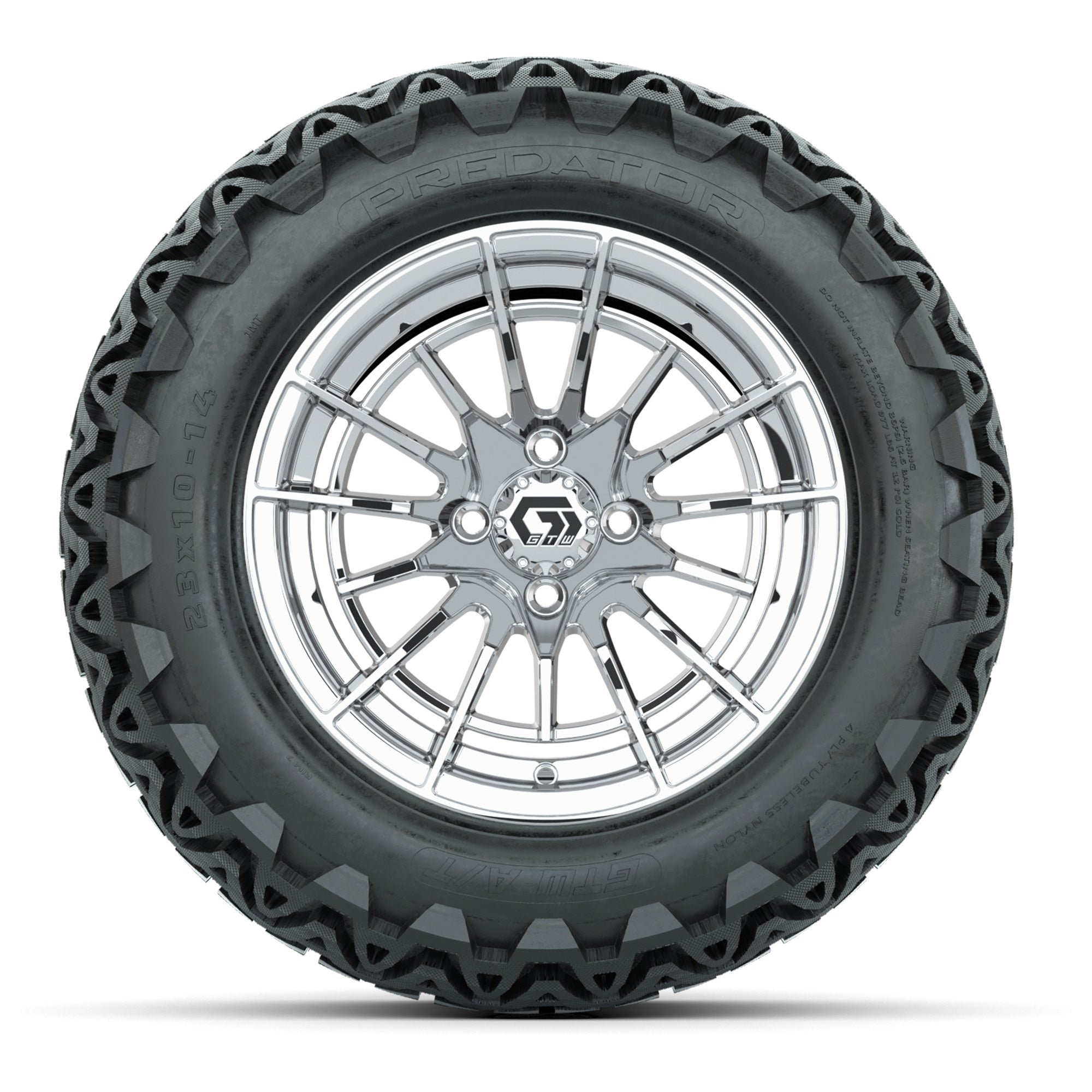 GTW® Boost Chrome 14 in Wheels with 23x10-14 Predator All-Te - 3/4 view
