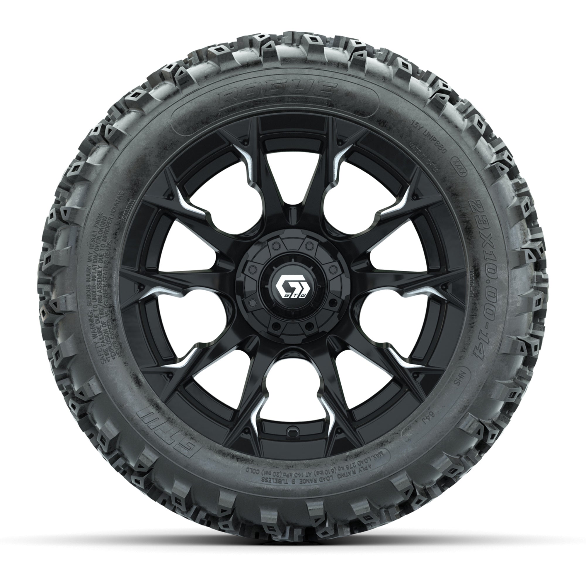GTW® Diablo Gloss Black/Machined 14 in Wheels with 23X10-14  - 3/4 view