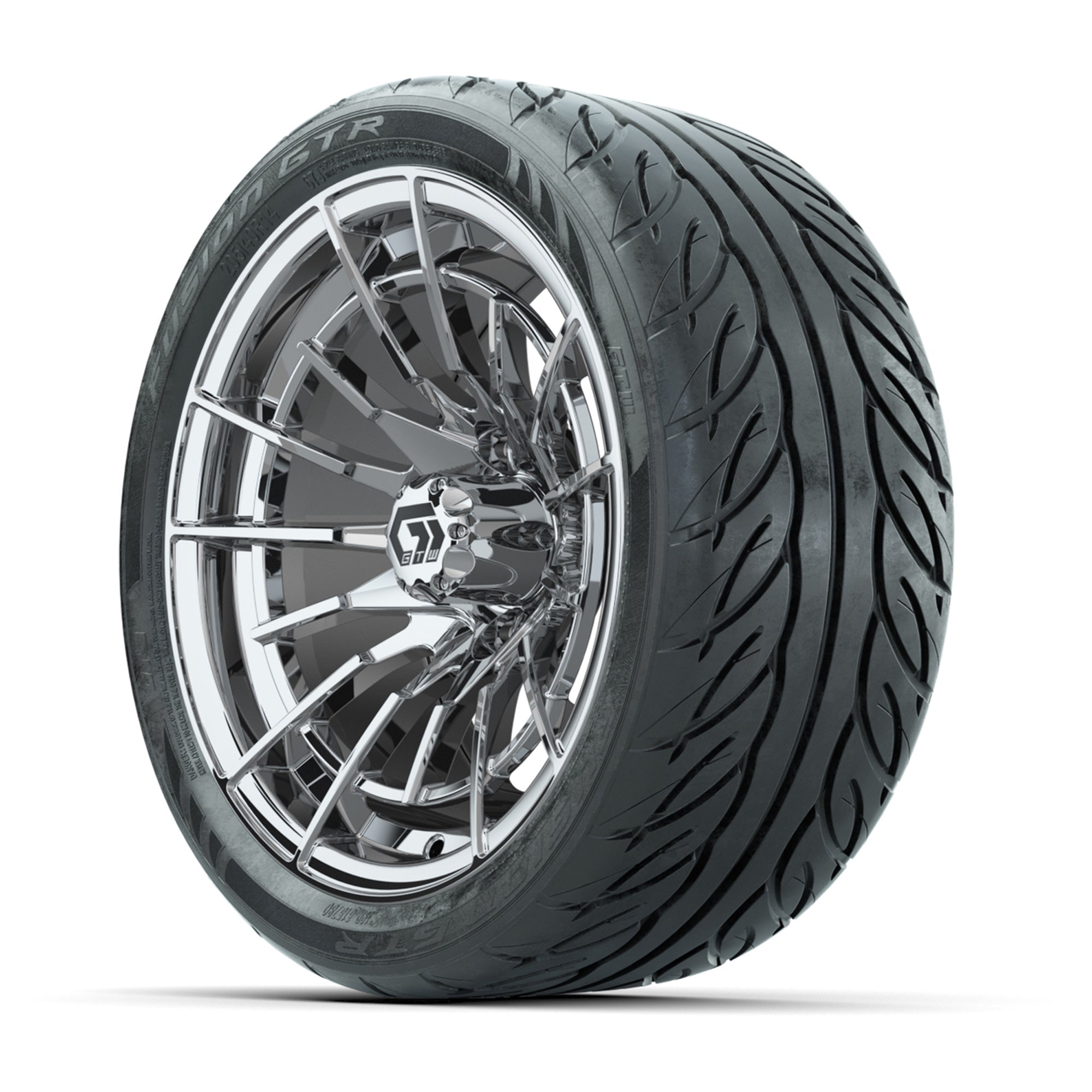 GTW® Boost Chrome 14 in Wheels with 205/40-R14 Fusion GTR St - 3/4 view