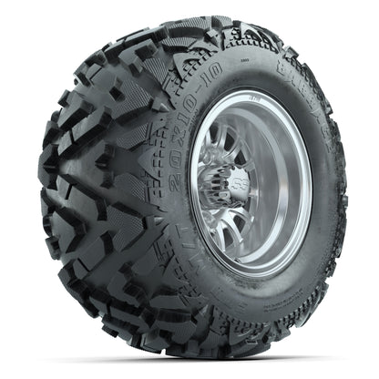 GTW Medusa Silver/Machined 10 in Wheels with 20x10-10 Barrage Mud Tires – Full Set