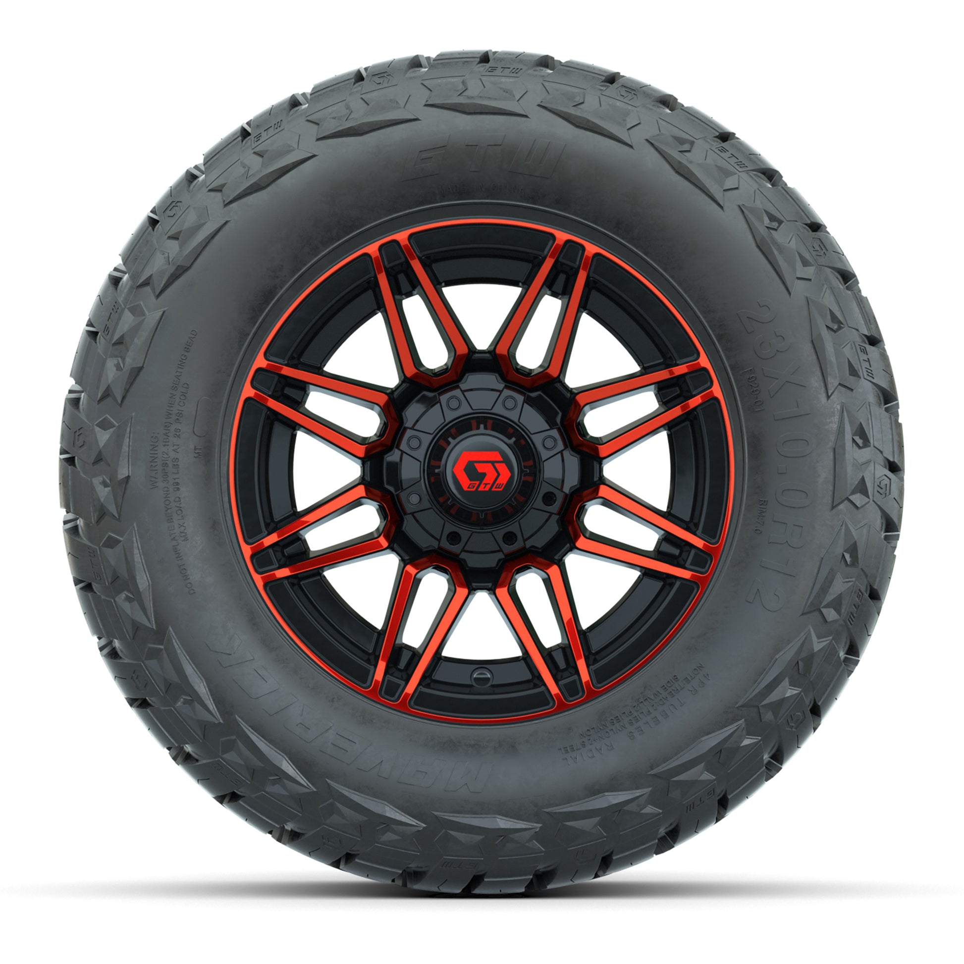 GTW Stealth Gloss Black/Red 12 in Wheels with 23x10.00-R12 Maverick All-Terrain Tires – Full Set