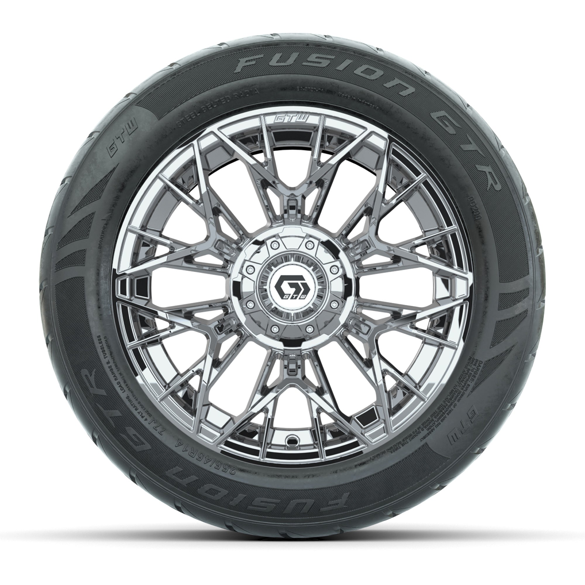 GTW® Stellar Chrome 14 in Wheels with 255/45-R14 Fusion GTR  - 3/4 view