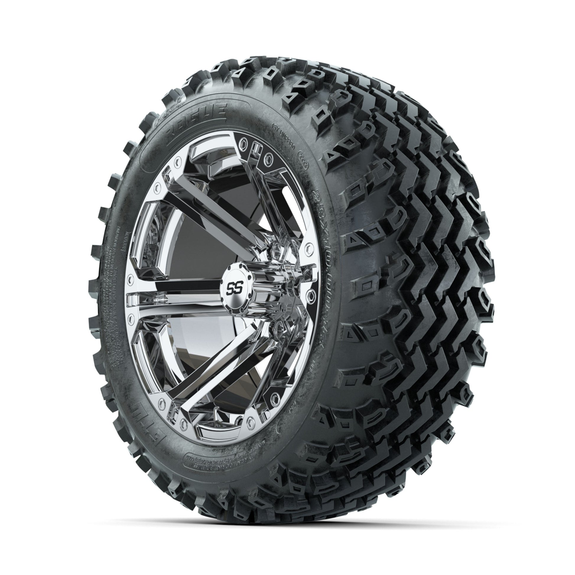 GTW Specter Chrome 14 in Wheels with 23x10.00-14 Rogue All T - 3/4 view