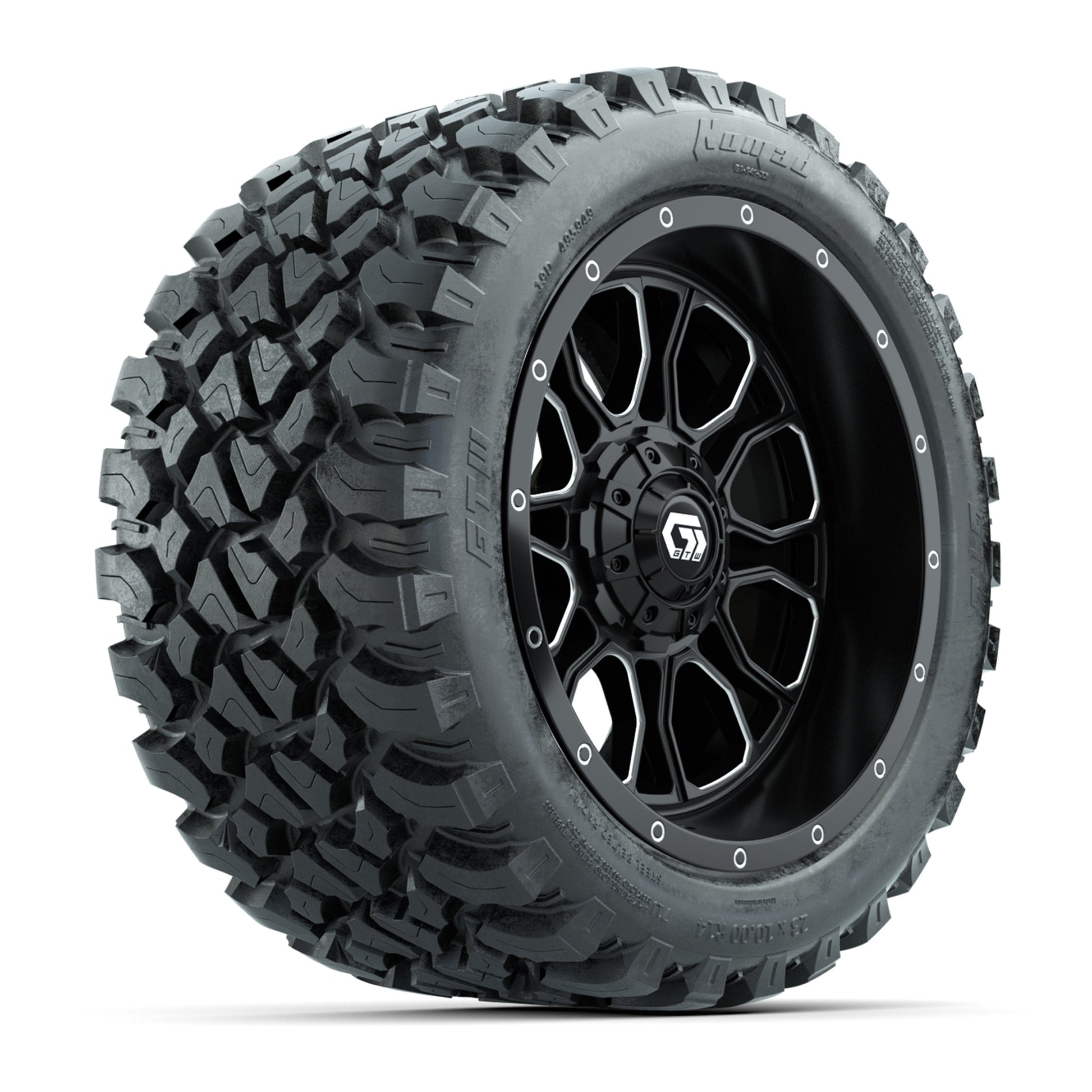 Set of (4) 14 in GTW® Volt Machined &amp; Black Wheels with 23x10-R14 Nomad All-Terrain Tires
