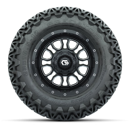 Set of (4) 12 in GTW® Volt Machined & Black Wheels with 23x10.5-12 Predator All-Terrain Tires