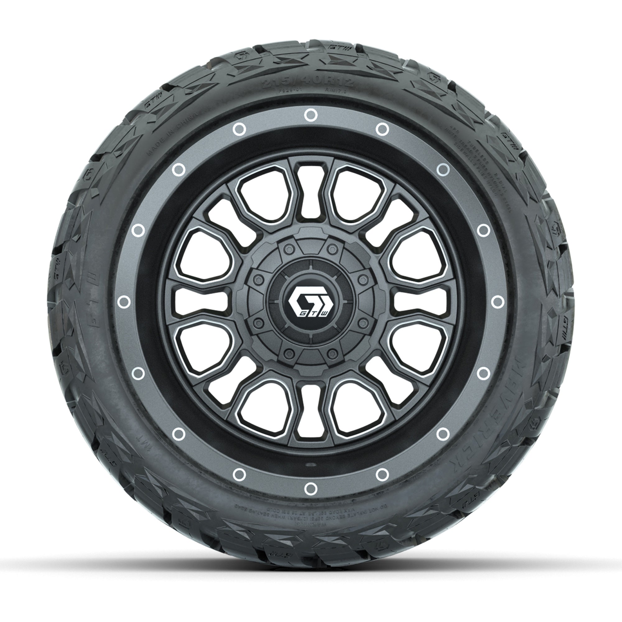 GTW Volt Gunmetal 12 in Wheels with 215/40-R12 Maverick Low-Profile All-Terrain Tires – Full Set