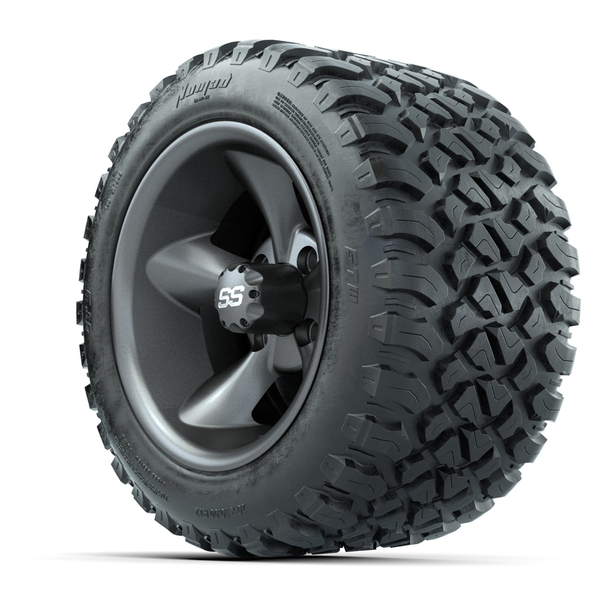 GTW® Godfather Matte Gray 12 in Wheels with 20X10-12 Nomad Steel Belt Radial All-Terrain Tires – Full Set