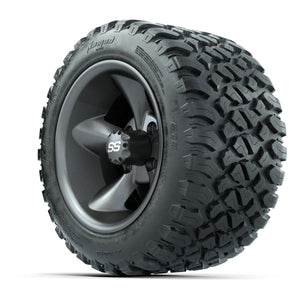 GTW® Godfather Matte Gray 12 in Wheels with 20X10-12 Nomad Steel Belt Radial All-Terrain Tires – Full Set