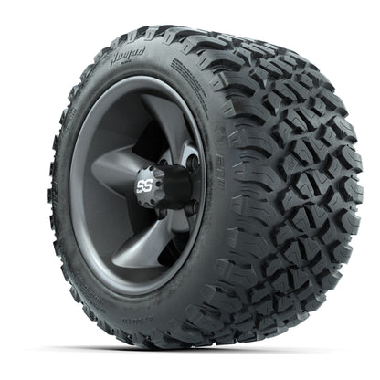 GTW® Godfather Matte Gray 12 in Wheels with 20X10-12 Nomad Steel Belt Radial All-Terrain Tires – Full Set