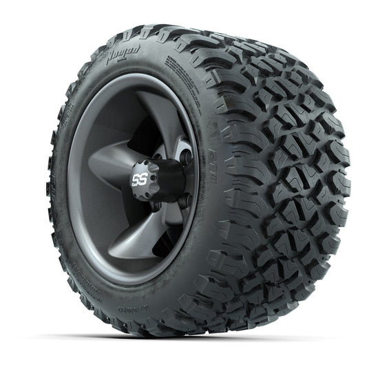 GTW® Godfather Matte Gray 12 in Wheels with 20X10-12 Nomad Steel Belt Radial All-Terrain Tires – Full Set