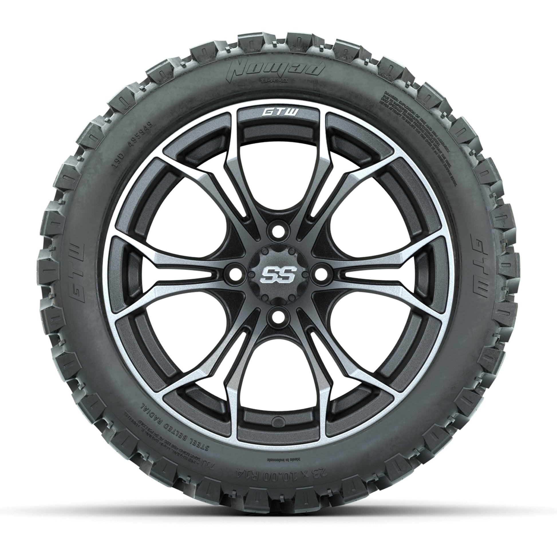 GTW Spyder Matte Grey 14 in Wheels with 23x10-14 GTW Nomad A - front view